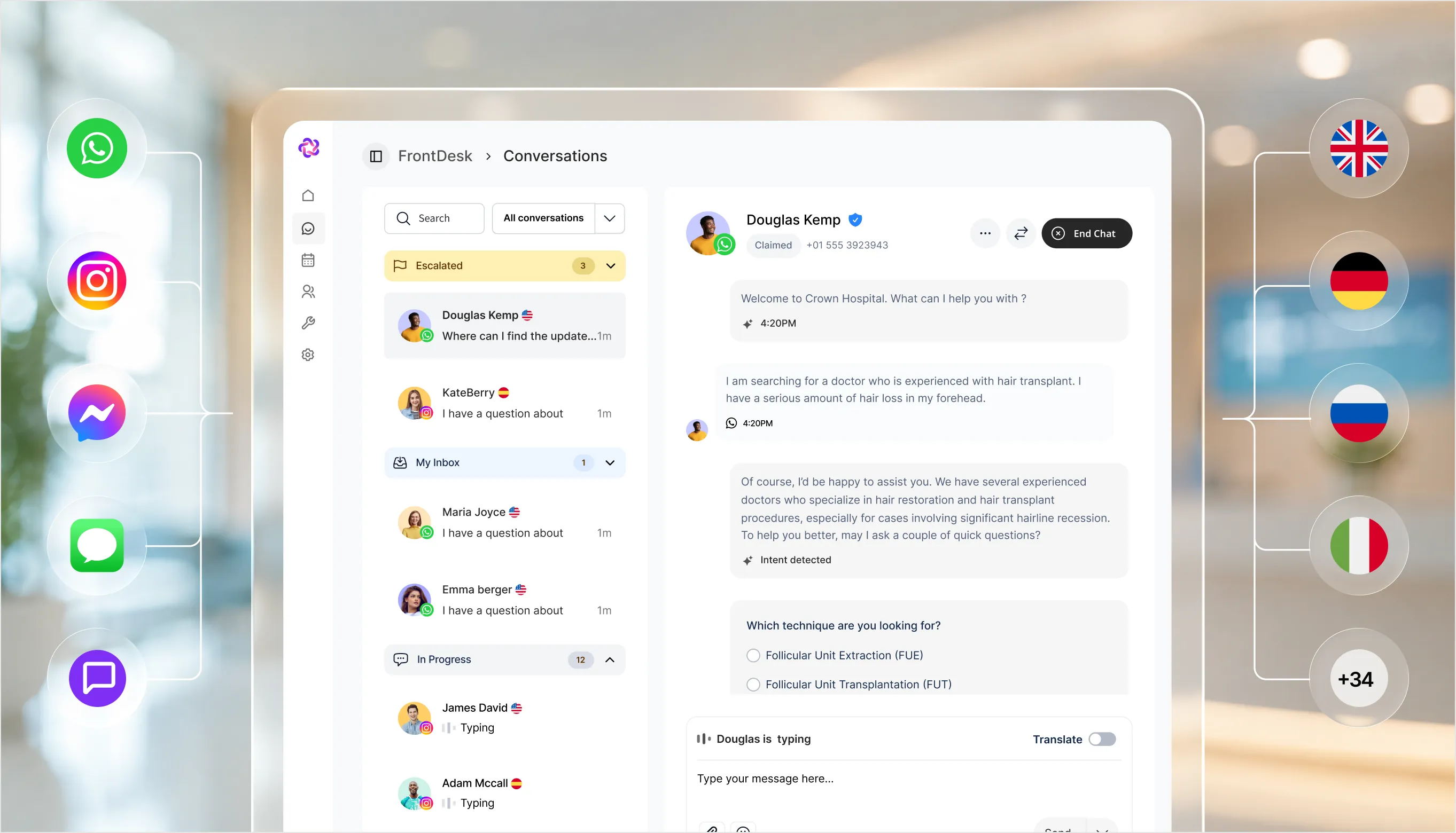 The Fellix Front Desk inbox with conversations from every channel in one queue